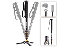 TARION Professional DSLR Camera Video Monopod Unipod Aluminum Alloy 165cm/65inch with 3-Legs Tripod Stand Base 3/8" Adapter for Canon Nikon Sony Pentax Cameras with Carry Case