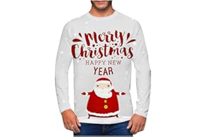 luoluoluo Mens Christmas Jumper Clearance Xmas Novelty Pullover Snowflakes Santa Claus Sweatshirt 3D Printed Snowman Christmas Tree Jumpers Long Sleeve Crew Neck Pullover Sweater Present for Him