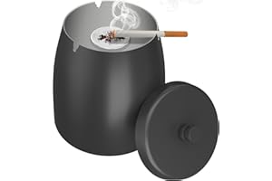AwmnSrman Aschenbecher Mit Deckel Aschenbecher für Draussen Schwarz Edelstahl Windproof Abnehmbarer Aschenbecher für einfache Reinigung Rutschfester Esstisch Aschenbecher Φ11,8 x H12,3 cm