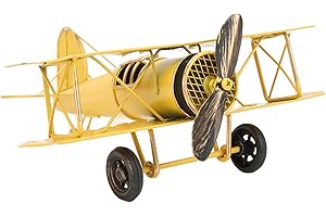 FIYO Modello di Aeroplano Vintage, Aeroplano Giocattolo Aereo Biplano in Metallo Modelli di aeroplani Modelli di aeroplani Retro aeroplani Decorazione del Desktop per i più Piccoli Che volano(Giallo)