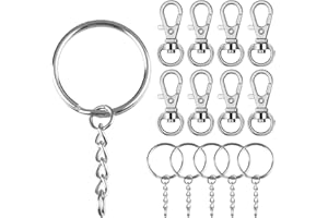 NATUCE 100 Pezzi Portachiavi Moschettone in Metallo Anelli per Portachiavi 25 mm Anelli Portachiavi con Catena Ganci Portachiavi Piccoli per Chiavi, Artigianato, Fai da te Argento
