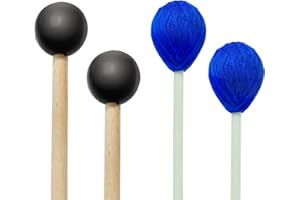 YZNlife Marimba Mallets 1 Pair Medium Hard Yarn Head Marimba Mallets and 1 Pair Rubber Mallets Sticks for Percussion Bell Glockenspiel Marimba