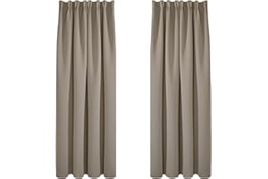 Deconovo Lot de 2 Rideaux Chambre Bebe Salle Fenetre Salon Occultants Thermique Anti Froids Rideau Galon Fronceur Fenetre Cuisine Taupe 140x175cm