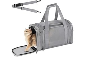 vsshe Transportín Perro Gato, Bolsa de Transporte Transpirable Gato Plegable, Aprobado por Aerolíneas, para Pequeños Medianos Gatos Cachorros Gatitos, para en Tren, Coche y Avión, Gris
