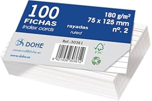 Dohe 30361 - Pack de 100 fichas rayadas de cartulina blanca, 180 g, nº 2, 75 x 125 mm