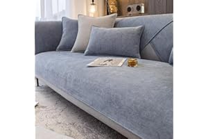 LINGKY Soft Chenille Sofa Cover 1 2 3 Seater, Non-Slip Sofa Slipcovers for Corner L Shape, Funny Fuzzy Sofa Cover, Thick Textured Sofa Cushion Covers Furniture Protector (Blue Gray,90x210cm)