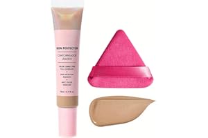 LYNTYAOU CC Cream Bb Cream Foundation, Skin Tone Adjusting Matte, Colour Correcting Brightening Face Cream, Full Coverage Foundation Anti-Redness with Triangle Powder Puff Set (Sand)