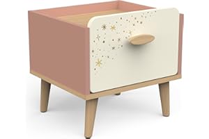 DEMEYERE Comodino per bambini con 1 cassetto, rosa e bianco, vernice atossica, tavolino da notte, 40 x 40 x 36 cm, mobile per la cameretta dei bambini, gamma Suzie