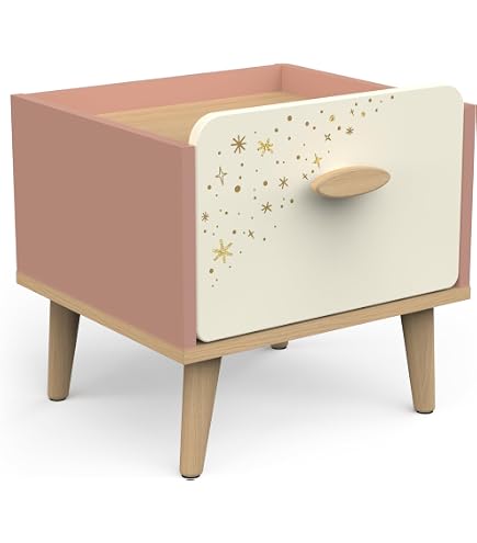 Table De Chevet Enfant Azur - 1 Porte Motif Bois Vert, Pieds En Pin, Anti-Basculement 34x23.5x52 Cm - 7
