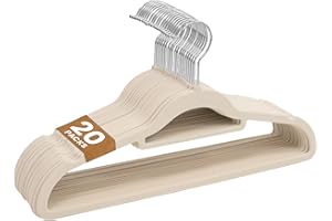 Sasha Morel 20 Pack Velvet Coat Hangers – Non Slip Velvet Hangers for Clothes, Space Saving Adult Hangers with Tie Organizer & Swivel Hooks – Clothes Hangers Wardrobe Storage - Cream