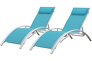 Happy Garden - Juego de 2 tumbonas de textileno Azul Galapagos/Estructura Blanca. Tumbona Exterior multiposición.