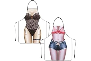 ZGIOPGEIN 2 Pcs Sexy Aprons Creative Novelty Funny Aprons Adjustable Aprons Waterproof Kitchen Apron for Grilling Baking Party Couples Novelty Gifts