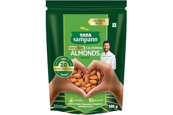 Tata Sampann Pure California Almonds/Badam Whole, 500g, Real Nuts, High in Fiber, Badam Giri, Rich in Protein, Magnesium, Phosphorus and Dietary Fibre, Nuts & Dry Fruits