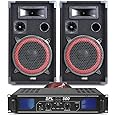 Skytec Max Red 10" Passive DJ Speakers Pair SPL500 Amplifier Kit – 600W Home Disco PA Audio System for DJ Events or House Parties with Speaker Cable