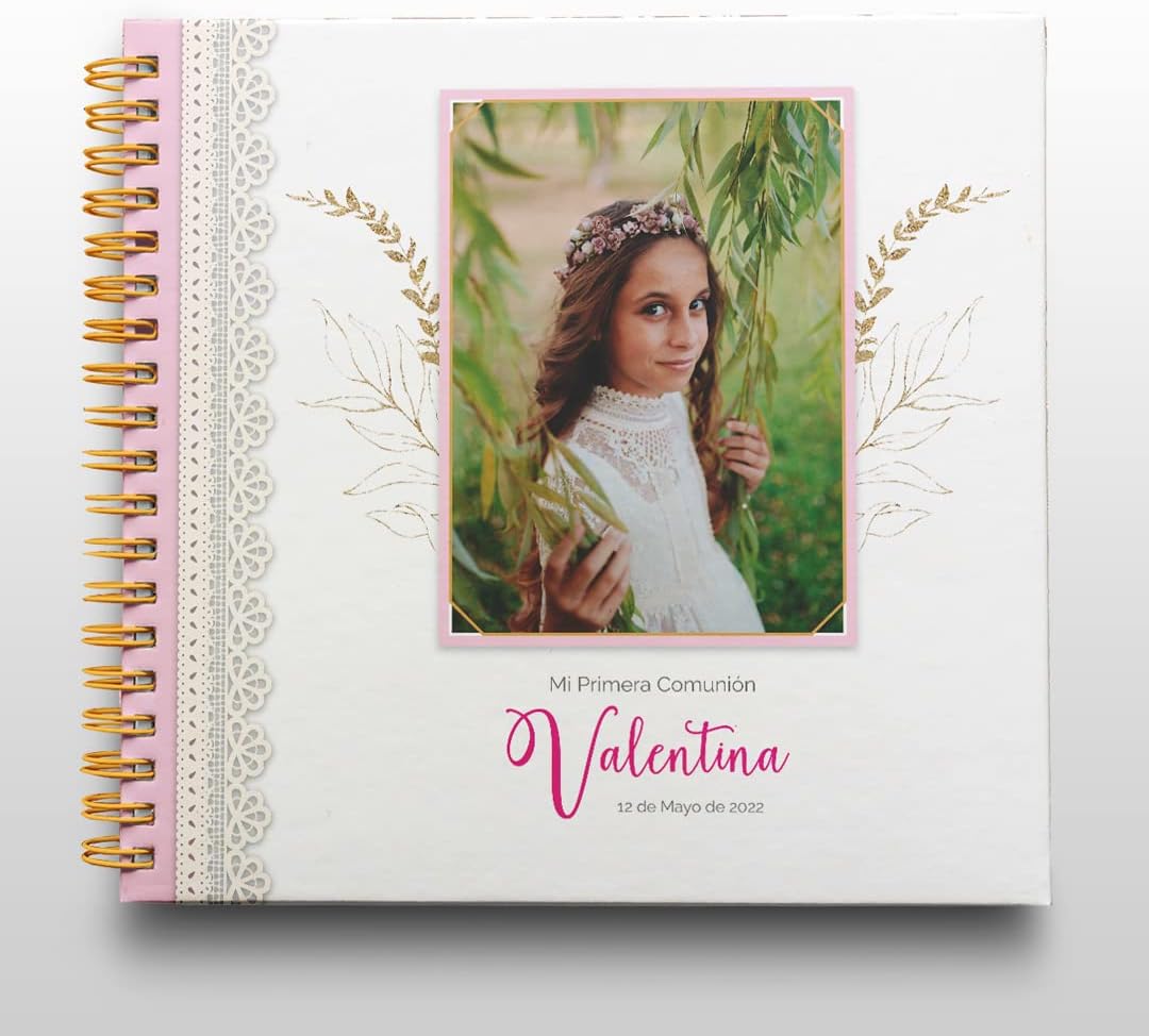 Libro de Firmas Comunión Niña Personalizado - Tamaño 25 x 21 cm. Personalización del Álbum en Portada Foto y Nombre. 60 páginas impresas a color. ONEPERSONAL