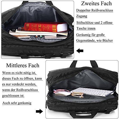 DTBG Nylon mehrzweck Businesstasche mehrfachfach Reise Rucksack geräumig Laptop Tasche Messenger Bag Aktentasche Computer Schultertasche Wanderntasche Daypack für 17,3 Zoll Laptop/Macbook/Tablet, Schwarz - 3