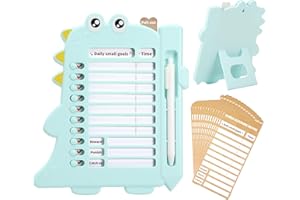 Vspek Dinosaurier Memo Checklist Board, Punch in Daily and weekly Plan Board with 14 Blank Paper,Chore & Exercise Chart Memo Checklist Boards, Standable, hangable Message Memo Board for Planning(Blau)