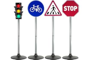 The Magic Toy Shop Traffic Light Toy with Sounds & Lights, Including 3 Road Signs - Dual Modes, Battery Operated, Interactive - Road Safety for Kids, Educational Outdoor Role Play Toys for Children