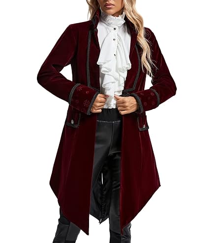 Cappotto gotico da donna con pizzo, giacca da donna steampunk, costume medievale da donna punk vittoriano, orlo irregolare, doppio petto rinascimentale, Halloween, carnevale, cosplay, uniforme