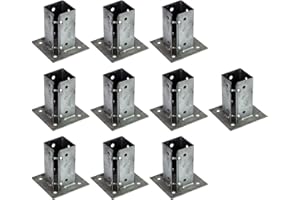 10 x Fence Post Holder 75mm posts Support Bolt Down Shoe Anchor Clamp Grip Galvanised for 75mm x 75mm posts (3") Eliza Tinsley Swiftpost, Pack of 10
