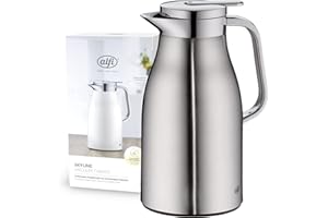 ‎ALFI alfi SKYLINE 1,0l, izolowany dzbanek ze stali szlachetnej z higienicznym wkładem ze szkła hartowanego, zakrętka z przyciskiem, ergonomiczny uchwyt, nalewanie 1 ręką, idealny do kawy