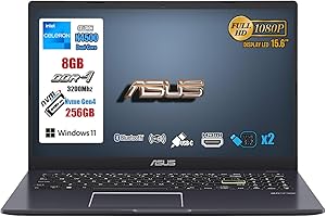 ASUS PC Portatile 15.6" FullHD – Notebook Cpu Intel N4500, 8GB RAM, SSD 256GB, Windows 11, HDMI, USB Type-C, Mouse WIFI Incluso – Computer Portatile, Laptop Perfetto per Studio, Lavoro e Casa, GAR 3Y