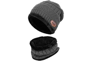 HIDARLING Unisex Warm Knitted Hat and Neck Warmer with Fleece Lining Winter Hat and Scarf for Skiing