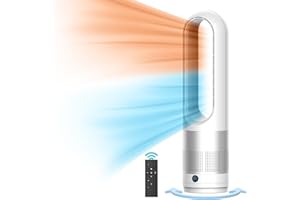 iN Bladeless Tower Fan Electric Heater and Cooling with Remote Control | Premium Hot & Cool Fan with Oscillation | Super Silent | Sleep-Mode | Energy Efficient & Powerful | Timer