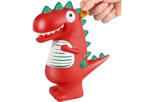 ALAMHI Piggy Bank Dinosaur Money Box Coin Money Tin Personalised Money Jar for Kids and Adults Birthday Gifts for girls and boys Cute (Red)