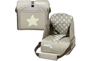 DERMODIVA Seggiolone da Viaggio Portatile, Alzasedia Bambini, Schienale Alto e Seduta imbottita asalvo (Stelle beige)