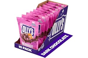 OLLY'S OLIVES Olly's, Pretzels, 90g (Pack of 10), Dark Chocolate Coated Pretzel Thins, 100% Belgian Chocolate, Bigger Sharing Bag, Healthy Plant-Based Vegan Snacks, Low Calorie Snacks, No Artificial Preservatives