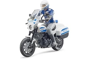 bruder 62731 - Bworld Scrambler Ducati Moto Police & Policier - 1:16 Agent, Véhicule d'intervention, Poste de commandement, Poste de police, Jouet