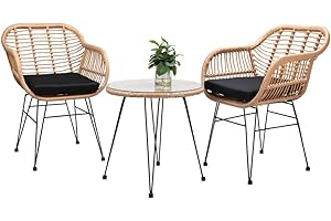 CASARIA Set da Balcone 3 Pezzi Tavolino e Sedie da Giardino Effetto Polyrattan Salottino da Terrazzo