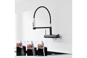 Wasserhahn Küche Wandmontage mit 3/4 zoll Anschluss für Geschirrspüler/Waschmaschine, DETBOM Edelstahl Wandarmatur Küche mit 3 Strahlarten, Küchenamatur mit Flexibler Auslauf (Gesamthöhe 385mm)