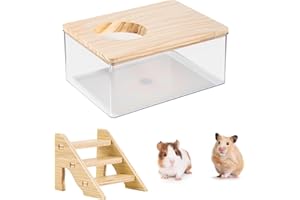 Zyiphor Hamster Sandbad Hamster Badewanne Rennmaus Sandbad mit Leiter Hamsterkäfig Sandbad Hamster Sandbadbehälter Container mit Holzdeckel für Mäuse Lemminge Rennmäuse
