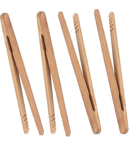 Bamboe Toast Tang Voor Het Serveren Van Voedsel - 7 Inch Mini Houten Kooktang Met Antislip Ontwerp