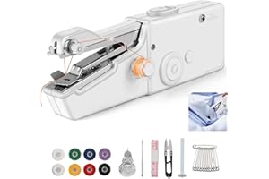VxoDhuuo Mini Sewing Machine, Handheld Sewing Machine, Portable Electric Sewing Machines for Beginners, Easy to Use, Easy Sewing of Clothes and Fabrics, Suitable for Home Travel DIY (White)