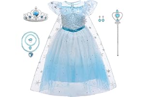JUSTADIL Snow Princess Dress for Girls and Children's Birthday Halloween, Christmas Party Dress Up and Accessories