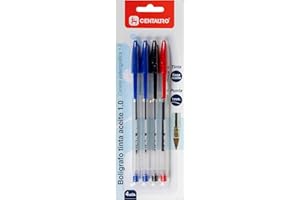 Centauro - Pack 4 Boligrafos Tinta Azul, Roja y Negra, Base Aceite, Punta 1mm, Alta Durabilidad, Secado Rápido, Perfecto como Material Escolar y de Oficina
