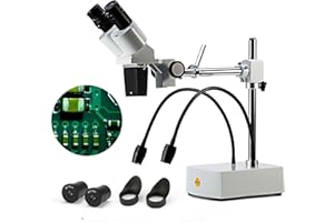 SWIFT SS41 Microscope stéréo binoculaire professionnelle soudure, grossissement 10X / 20X, oculaires grand champ 10X / 20X, 2 lumières LED flexibles, compatible caméra