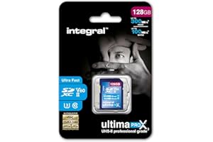 Integral Tarjeta SD de 128GB UHS-II V60 con velocidades de Lectura de hasta 300 MB/s y velocidades de Escritura de 100 MB/s. Tarjeta de Memoria de Alta Velocidad Profesional SDXC