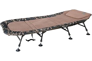 CARPZILLA Fishing Bed with 8 Adjustable Legs Folding Portable Large Bedchair Built-in Pillow Flat Out 210 x 97cm Wide 150kg Capacity Overnight Camping Fishing Equipment Fishing Accessories Camo