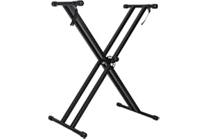 Wakects Doppelstrebiger Keyboardständer, Verstellbarer, tragbarer, Faltbarer X-Rahmen-Klaviertastaturständer mit Verriegelungsriemen für eine sichere Tastaturmontage