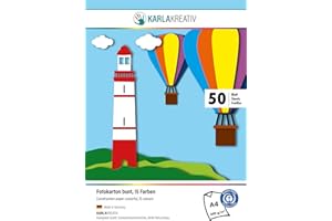 KARLAkreativ Fotokarton Din A4 300g - 50 Blatt, 15 Farben - Made in Germany