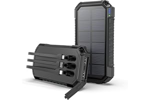 Hiluckey Solar Powerbank 27000mAh, Solar Power Bank mit 3 Integrierten Kabeln, USB C Externer Akku mit 3 Ausgängen Tragbare Solar Ladegerät mit LED Taschenlampe für Smartphones, Tablets
