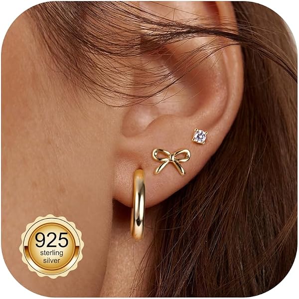 SLUYNZ 925 Sterlingsilber Ohrstecker Mit Schleifen-Design - Funkelt Mit CZ-Steinen, 1,7 Cm, Hypoallergen