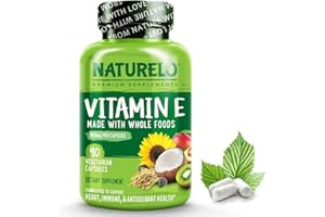 NATURELO Vitamin E with Mixed Tocopherols from Natural Sources (Coconut, Sunflower & Rice Bran) - 180mg - Includes Avocado, Mango, Kiwi & BlackBerry Extracts - 90 Vegan Capsules | 3 Months Supply