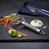 Deconox Stainless Steel Silicone Handle Peeler and Julian Slicer, 4 Way Practical Vegetable Cutter, Multi-Purpose Kitchen Slicer