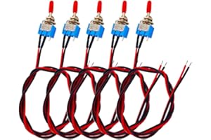 senvenelec 5pcs mini commutateur à bascule avec 30cm pré-câblé, sur-arrêt à 2 positions 3 broches 3v / 5v / 12v / 220v / 240v pour voitures, camions, bateaux - 3a 250vac / 6a 125vac.