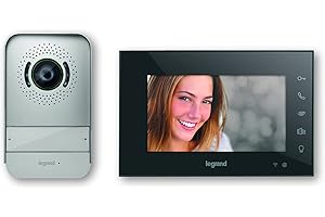 Videoportero conectado Easy kit de Legrand 369430, solución inteligente Wifi con interfono exterior de visión nocturna y gran angular, monitor de vídeo interior con pantalla 7" a color, acabado negro